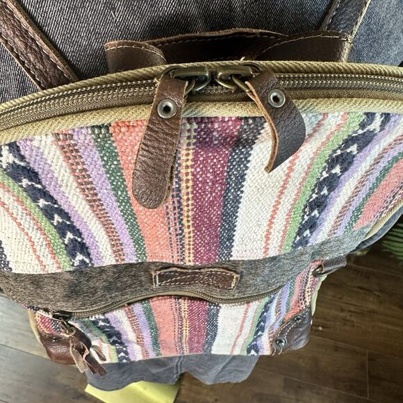 Myra Backpack Canvas weave Hair on Hide boho Western Leather - perfect ! main image 15